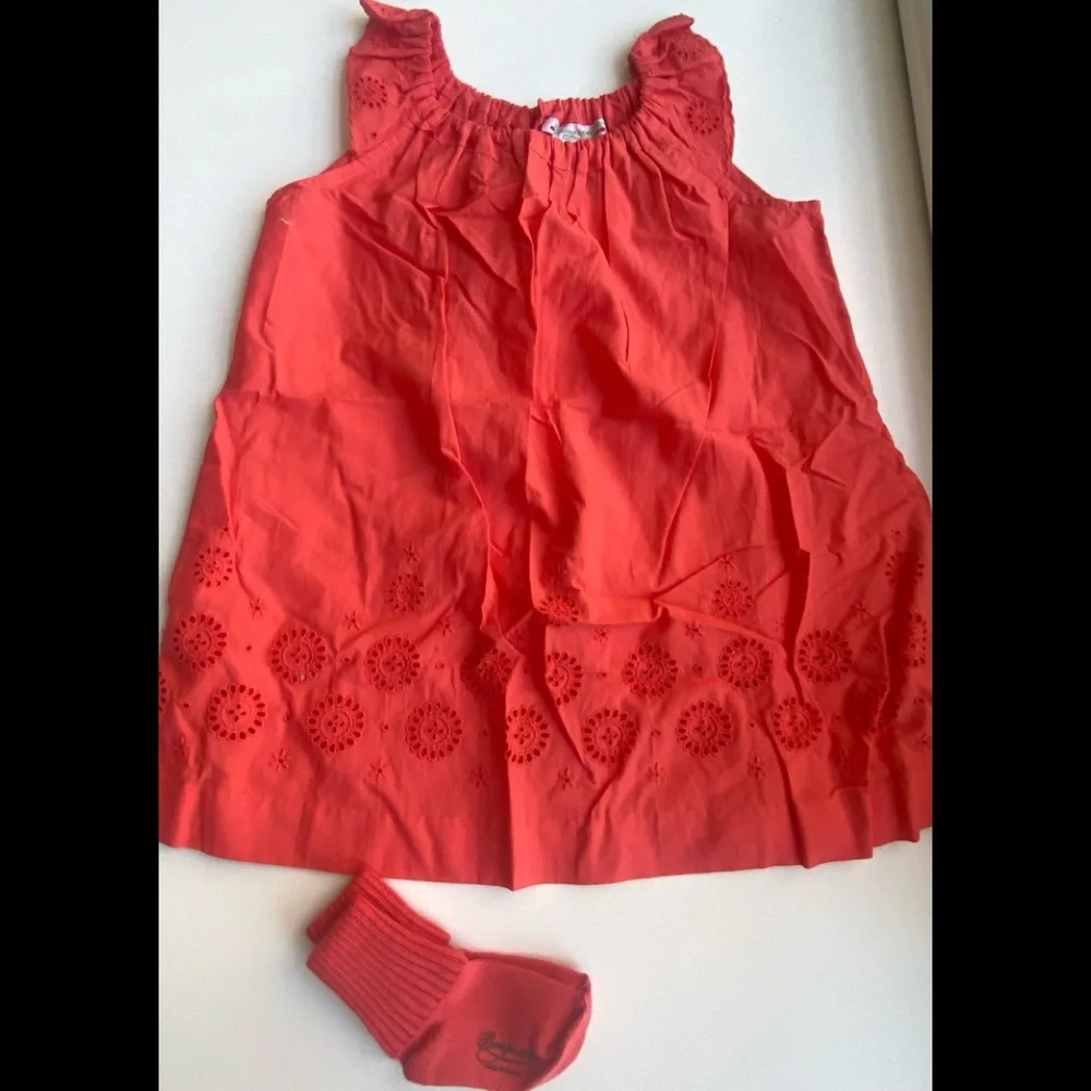 NWT BONPOINT Coral Eyelet Dress with Socks - Size 6 Months